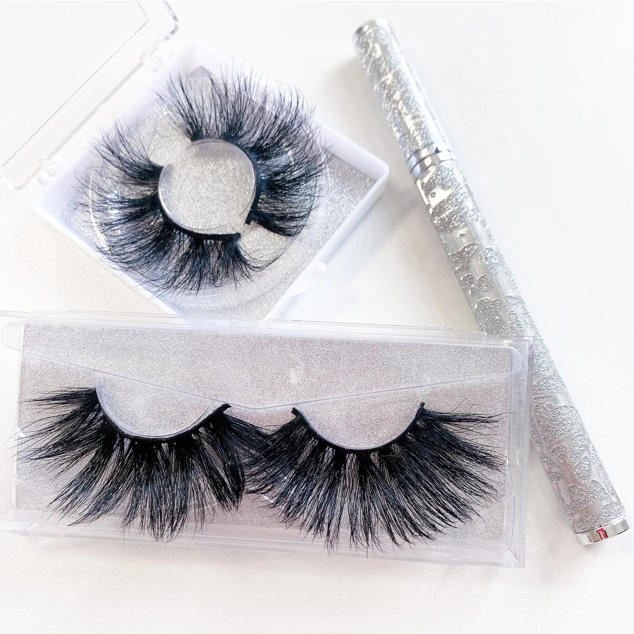 

Private label Factory False Mink Eyelash mink 3d 25mm Mink Eyelash With Lash Box Full Strip Lashes, Black color