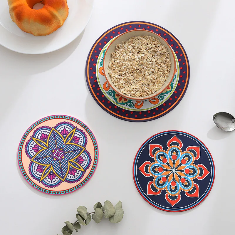 

A3508 Bohemia Silicone Coaster Slip Insulation Pad Cup Mat Hot Drink Holder Ethnic Style Cup Pad