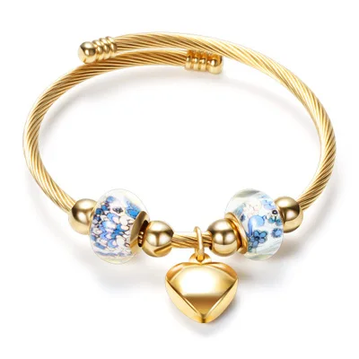 

European DIY Jewelry Stainless Steel Bead Chain Bracelets Adjustable Heart Drop Rope Cuff Bangle