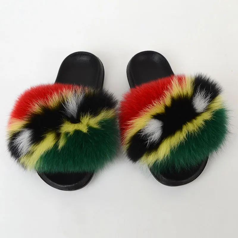 

for kids designer fur slides real fur slides fox fur slippers, Customized color