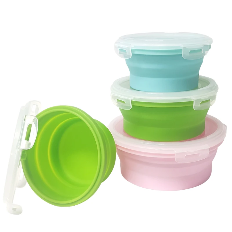 

4 pcs storage container silicon food containers microwaveable silicone collapsible portable lunch box