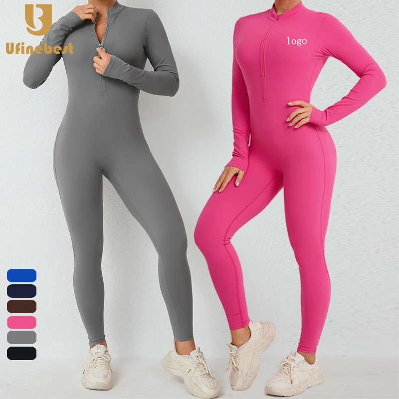 Customizable Women's Long Sleeve Sports Bodysuit Warm Fleece Workout Jumpsuit for Yoga & Fitness One Piece Design