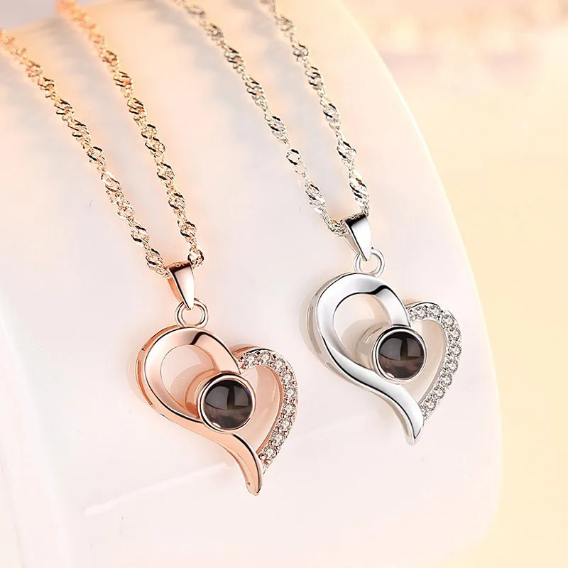 

Mother's Day Gift 925 Silver Women Projections Pendant I Love You forever 100 languages Necklace