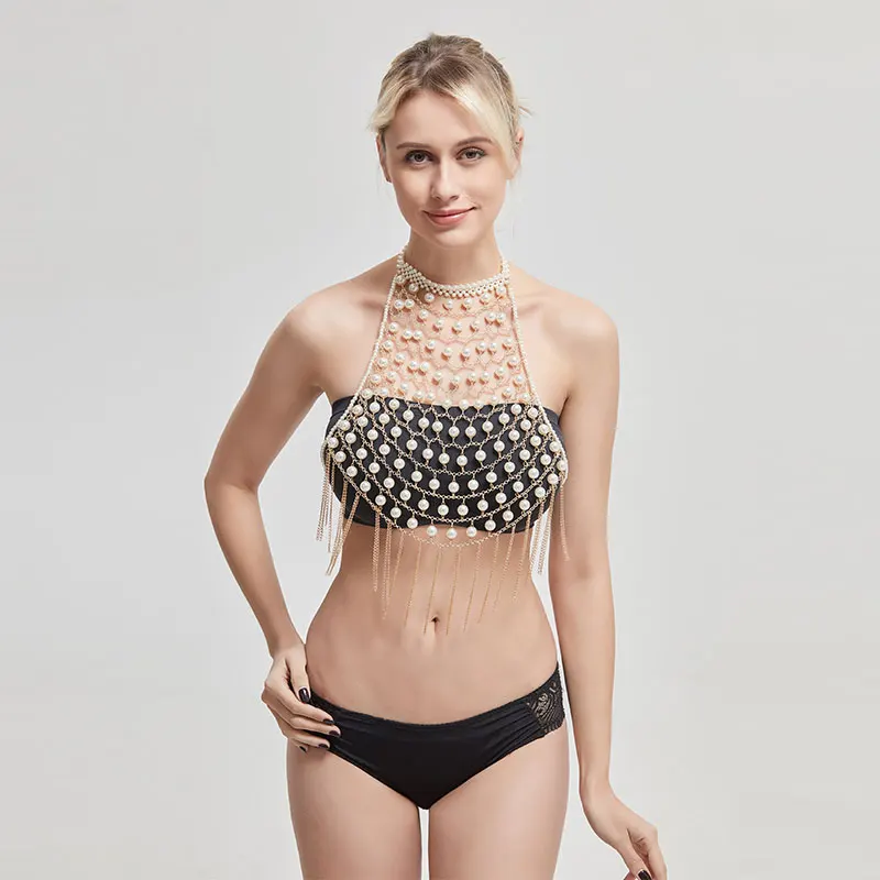 

Pearl Body Chain Jewelry Harness Body Jewelry, Gold & silver