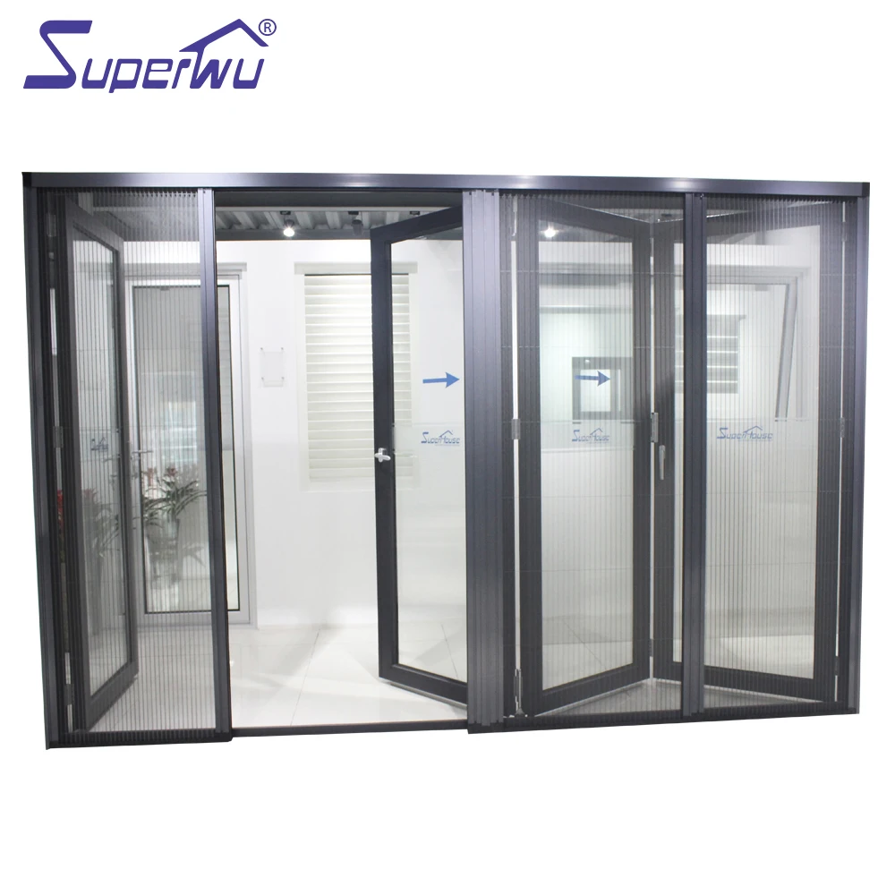 Australian standard popular big view black aluminium frame bi-folding door with retractable flyscreen
