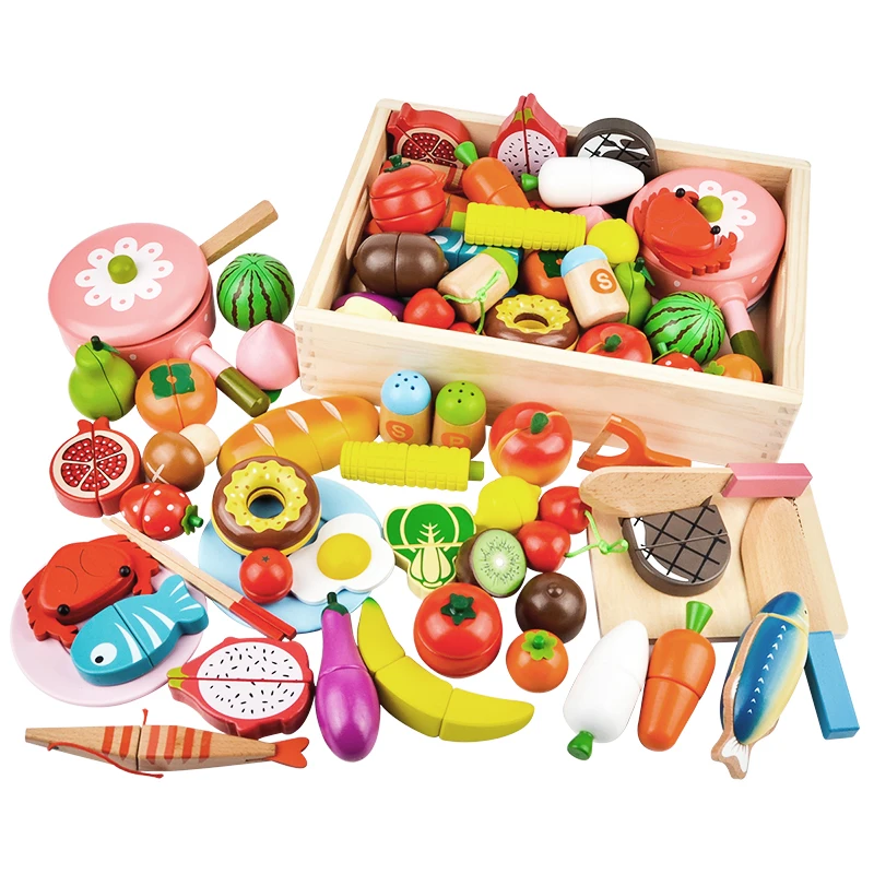 

Montessori Educational Toys Kitchen Wooden Vegetables Set Toy Cutting Toys For fruits and vegetables Kids child