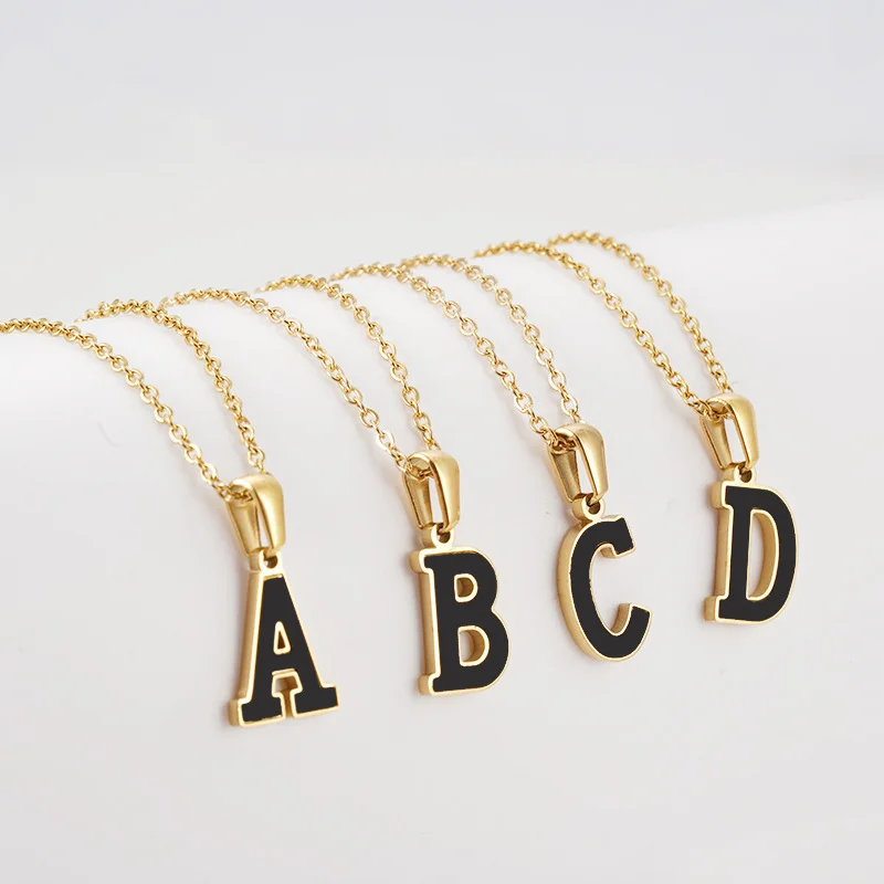 

European Hot Sale 18K Gold Plated Titanium Steel Initial Alphabet Necklace High Polished Stainless Steel 26 Letters Necklace