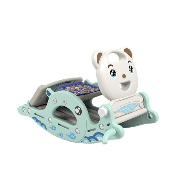 

inhe baby theme indoor cheap plastic kids rocking horse toy and slide