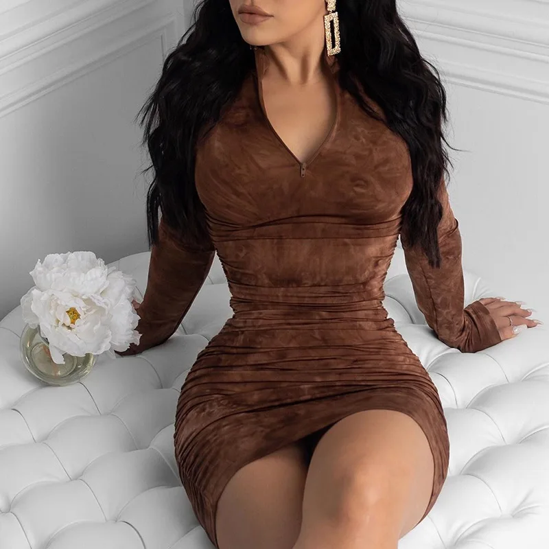 

Newest Tie-dye Plus Size S-5XL Dress Stacked Pleated Fat Women Dresses Casual Fall Winter Women Clothing One Piece, Yellow, orange, purple, gray, brown, green, rose red, blue