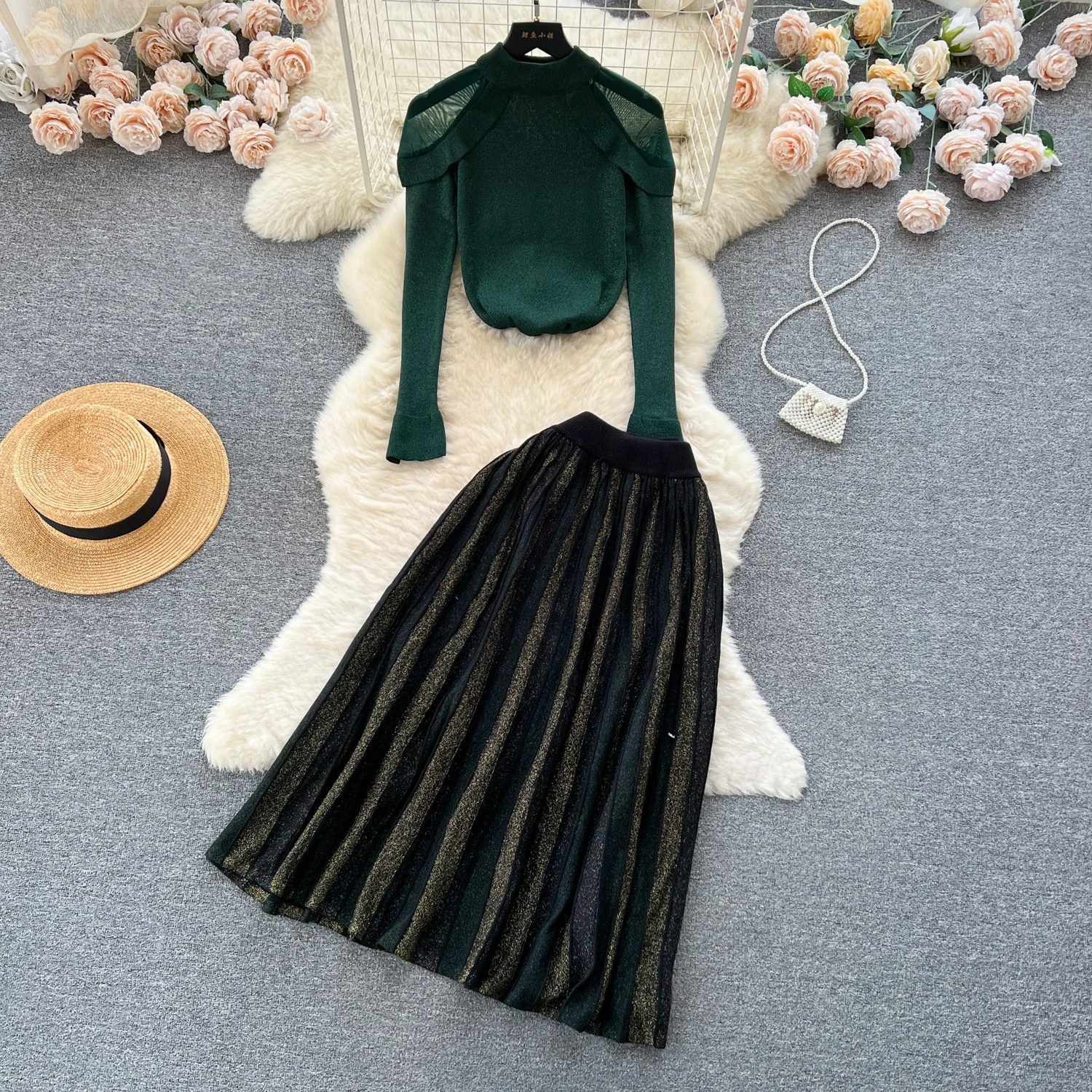 

Women's Sets Fashion Embroidery Shirt High Waist Elegant Skirt Set Ropa Wholesale