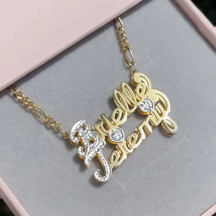 

New Gold Chain Double Plated Women Names Necklace Customized Acrylic Pendant Jewelry Double Nameplate Custom Names Necklaces, Picture