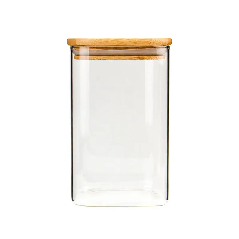 

200ml high grade borosilicate square glass spice jar with bamboo lid