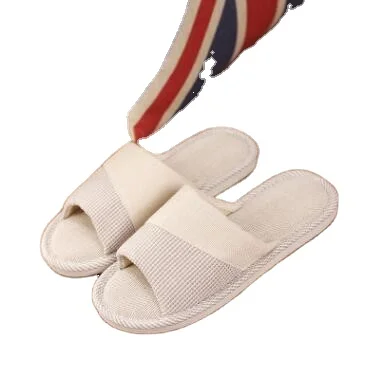 

Linen household slippers men and women four seasons indoor non-slip cotton slippers, Red/beige/grey/green