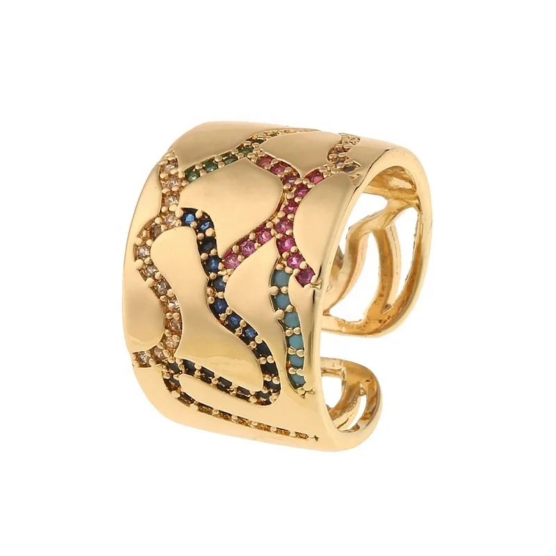 

New Hip Hop Wide Version Copper Zircon Ring Jewelry Gift, Gold