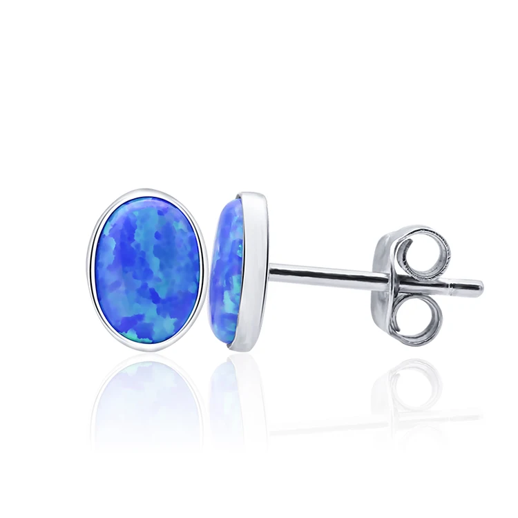 

small stud 925 sterling silver blue opal minimalist women jewelry earring