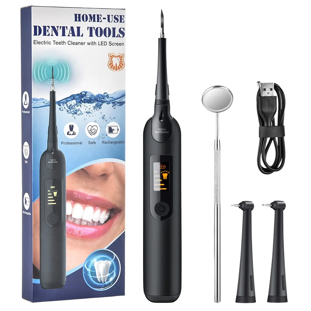 

Electric Sonic Dental Scaler Oral Irrigator Tooth Calculus Remover Rechargeable Tooth Stains Tartar clean Tool with LED Display, White,black