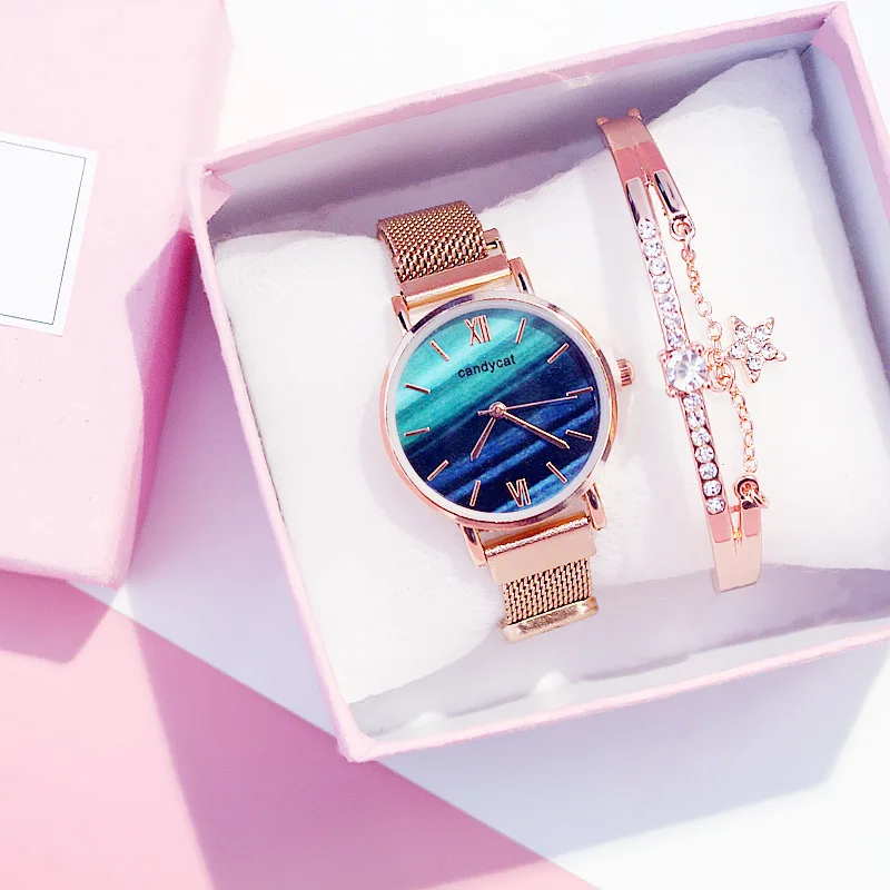 

2021 new Candycat Women watches+bracelet+box set ladies watch Milan strap simple casual quartz watch for women Montres femmes