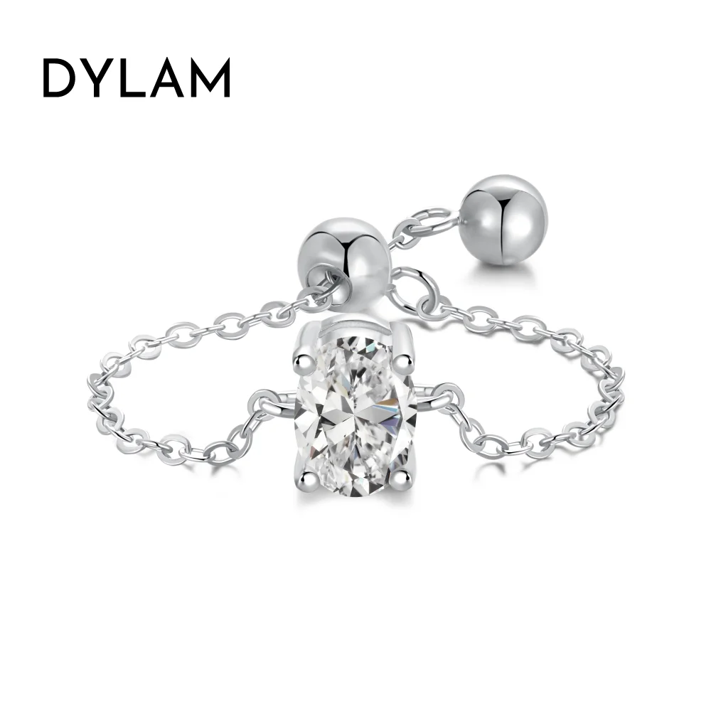 

Dylam Dainty Tiny Women Fine Fashion Jewellery Jewelry Rings Open Adjustable Link Chain Oval Shape 5A Zircon Daily Wear Ring