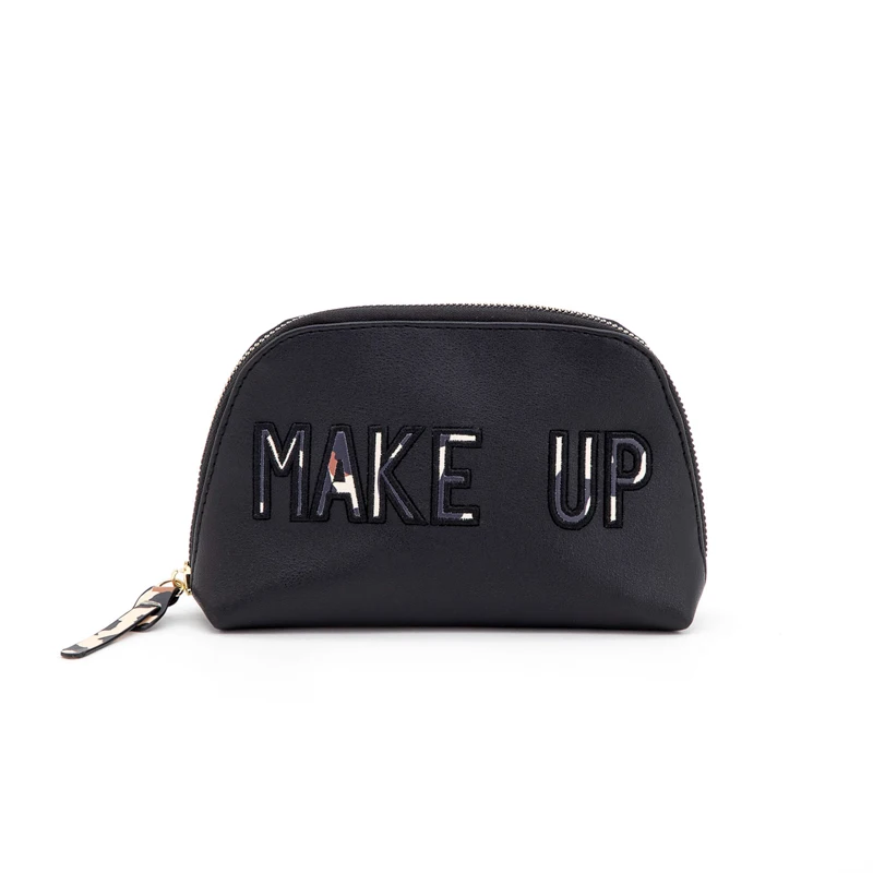 

waterproof stylish makeup personalized travel clear PU leather black cosmetic bag