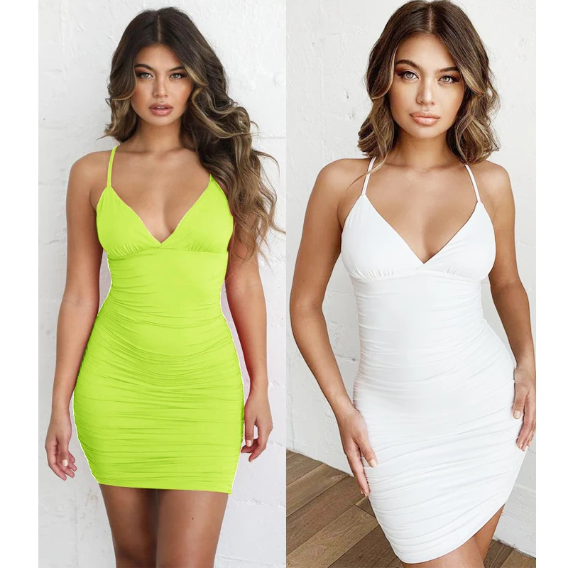 

Free Shipping Factory Wholesale Low Price Spaghetti Strap V Neck Bandage Dress Bodycon Dresses Women