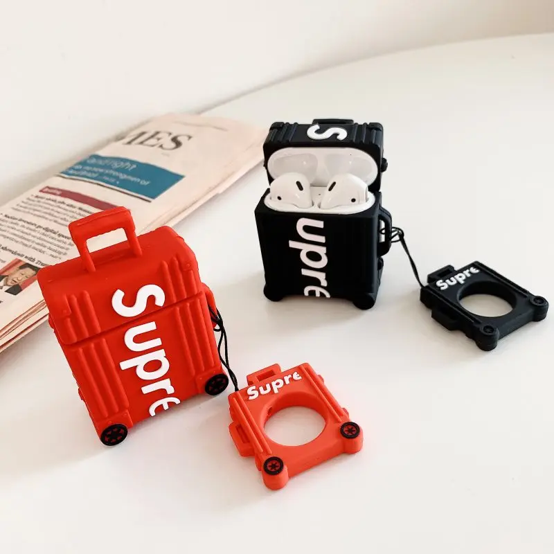 For AirPods Case 3D Fashion Trunk Design Earphone Cases For Apple Airpod 1 2 Protect Cover Accessories with Finger Ring Strap