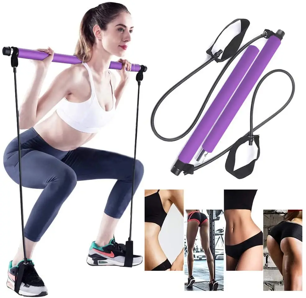 

Hot Selling Portable Pilates Bar Yoga Exercise Bar Foot Loop Toning Bar Pilates Stick Kit