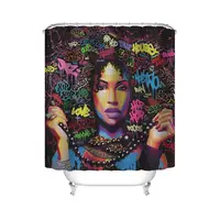 

African American Woman Shower Curtain Afro Girl Black Art Waterproof Polyester Fabric Decorative Bathroom Bath Curtains 72 x 72