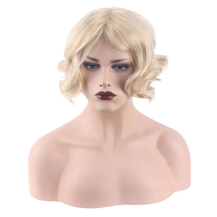 

European and American Wig Lady Rose Net Chemical Fiber Short Curly Hair High Temperature Silk Daily Natural Wigs, Gold