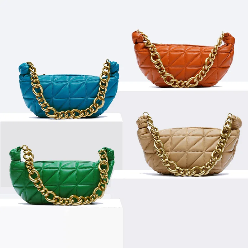 

New women handbags women fashion casual solid color PU leather trend quilting shoulder bag all-match chain underarm bag, Customizable