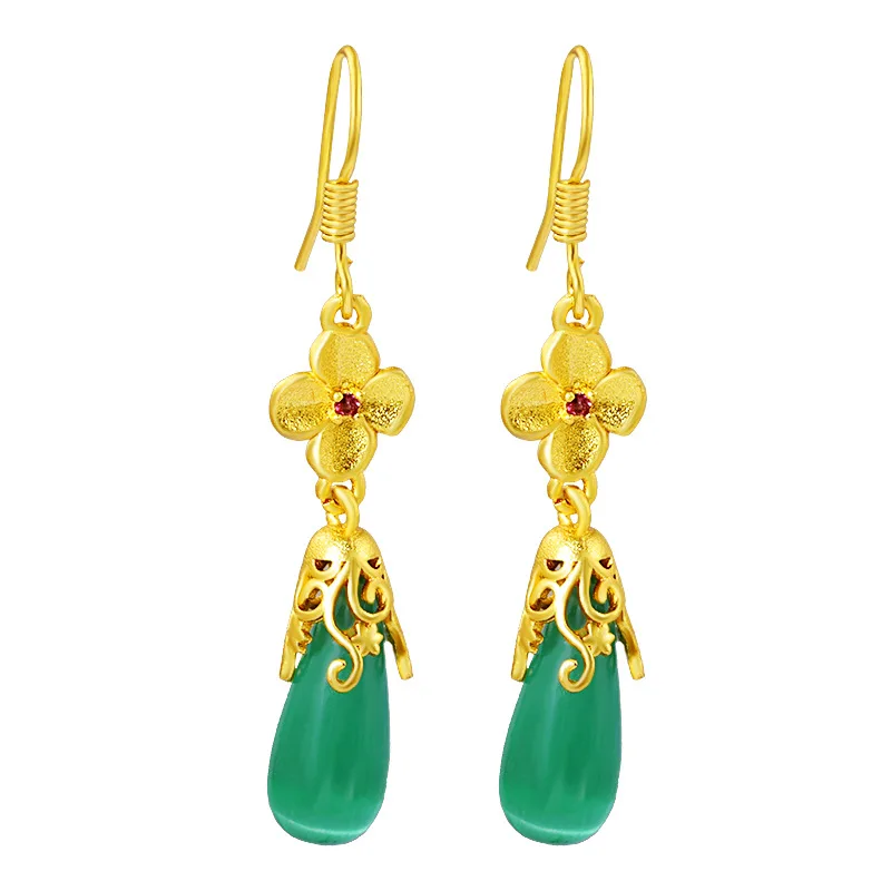 

Sand Gold Hetian Jade Earrings 24k Gold Plated Earrings Retro Hypoallergenic Earrings Women