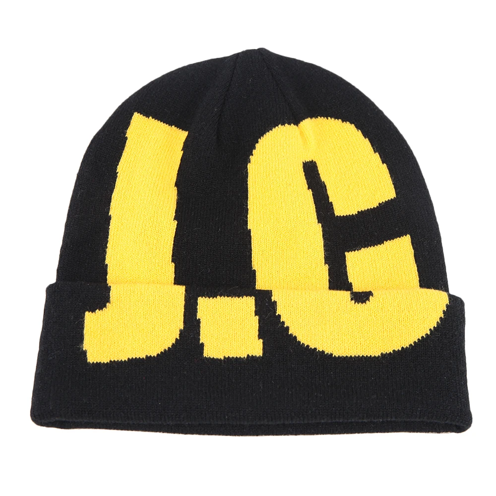 

Wholesale Jacquard logo men black winter slouchy knitted hats custom beanie hat