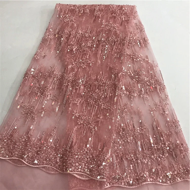 

2021 latest lace dress fabric luxury wedding cheap multicolor pearl tulle sequine beaded lace fabric stock a lot online, Customized