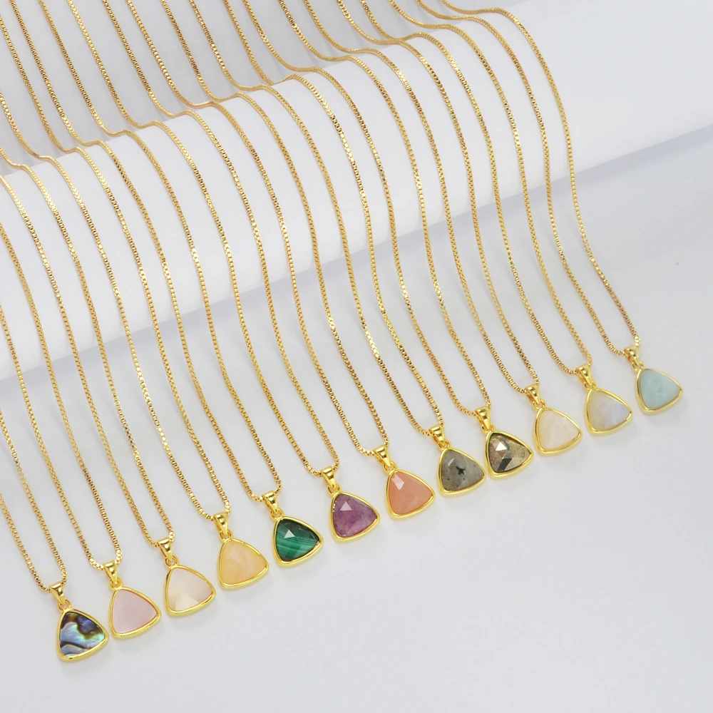 

WX1298N Wholesale 18K Gold Plated Chain Gold Triangle Natural gemstone pendant Jewelry necklaces