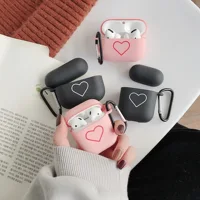 

For AirPods Pro Plastic Hard Cover Case with cute cartoon logo for air pod 1 2 3 With loving heart logo carabiner keychain