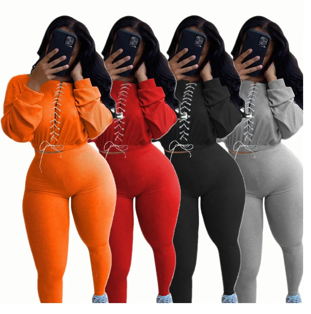 

Vendors For Clothing Spring New Style Women's Tying Rope Leisure Sports Plus Size Suit Two Piece Pants Set, Picture