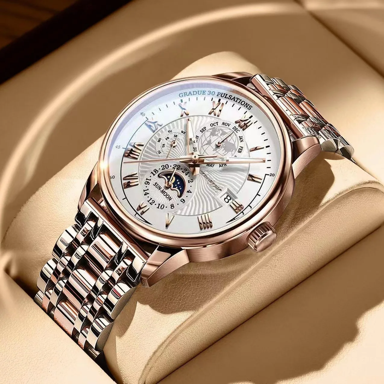 2025 POEDAGAR New 908 Men Stainless Steel  Watch Strap Quartz Watch Fashion Luxury Calendar Motion Clock Waterproof Montre Homme
