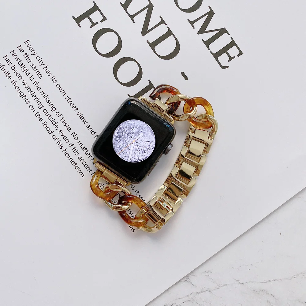 

Stainless Steel Designer Metal Watch Bands Deluxe Resin Breathable replacement Wrist Strap for Apple Watch Band Series 5 4 3 2 1, Multi-color optional or customized