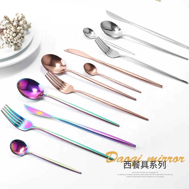 
Restaurant cheap silver fancy flatware set hotel silverware plated flatware stainless steel cutlery 