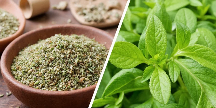 Oregano and herb substitutes on a wooden table