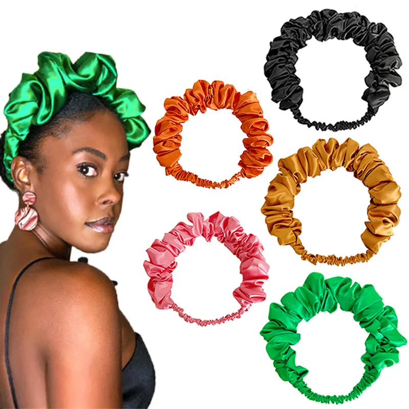 

Customize Women Hair Accessories Silky Silk Satin Pure Color Elastic Hairband Elastic Ruched Headpiece Scrunchie Headband