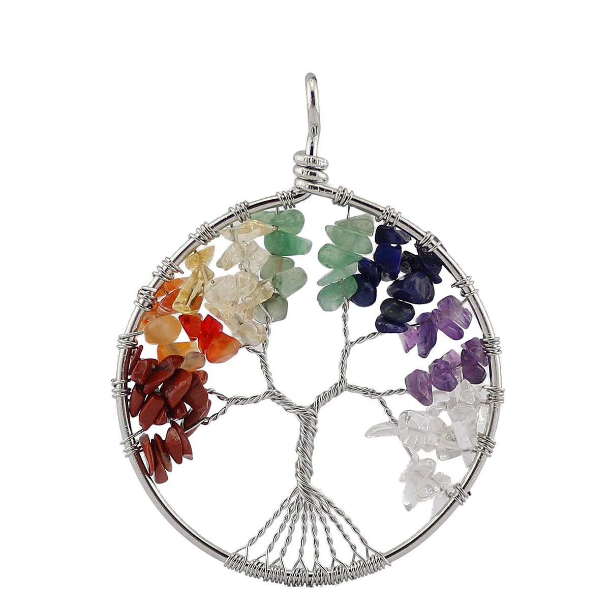 

Crystal Quartz Tree of Life Pendant for Necklace 7 Chakras Gemstone Pendant