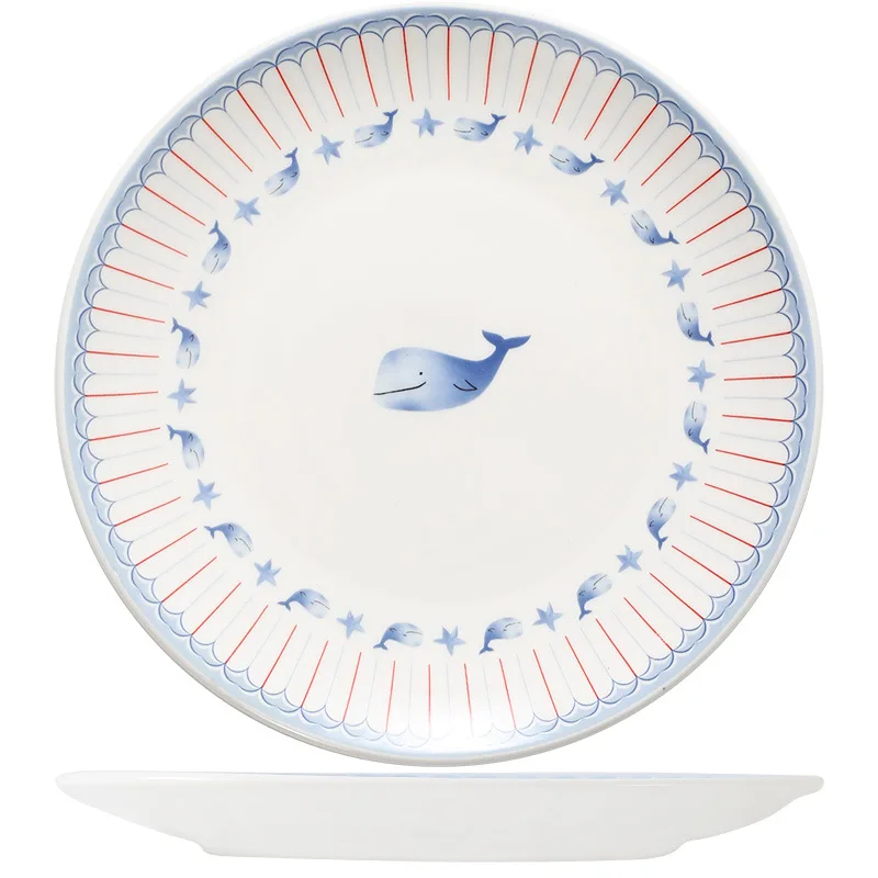 

Nordic Dolphin Pattern Porcelain Plate Ceramic Tableware Bowl Plate Set Cartoon Customized Western Food Dishes pan Steak Plate, Color