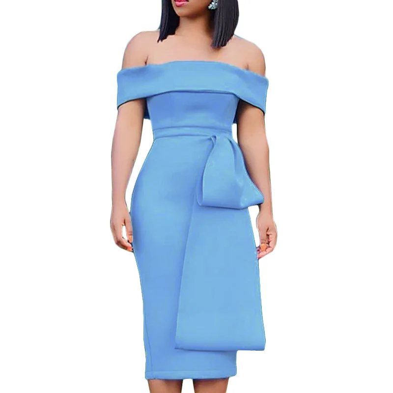 

2020 New Arrival High Quality Women sexy off shoulder slim midi ladies casual dresses