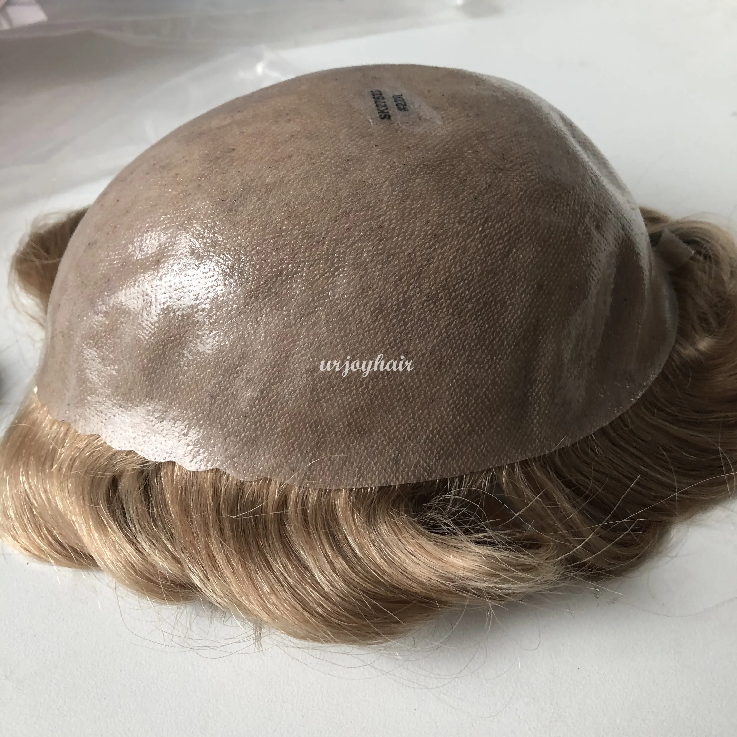 

Full PU #22R honey blonde color Super Thin Skin Hair Replacement System For Men Toupee For Hair Loss Hairpieces Men Wigs