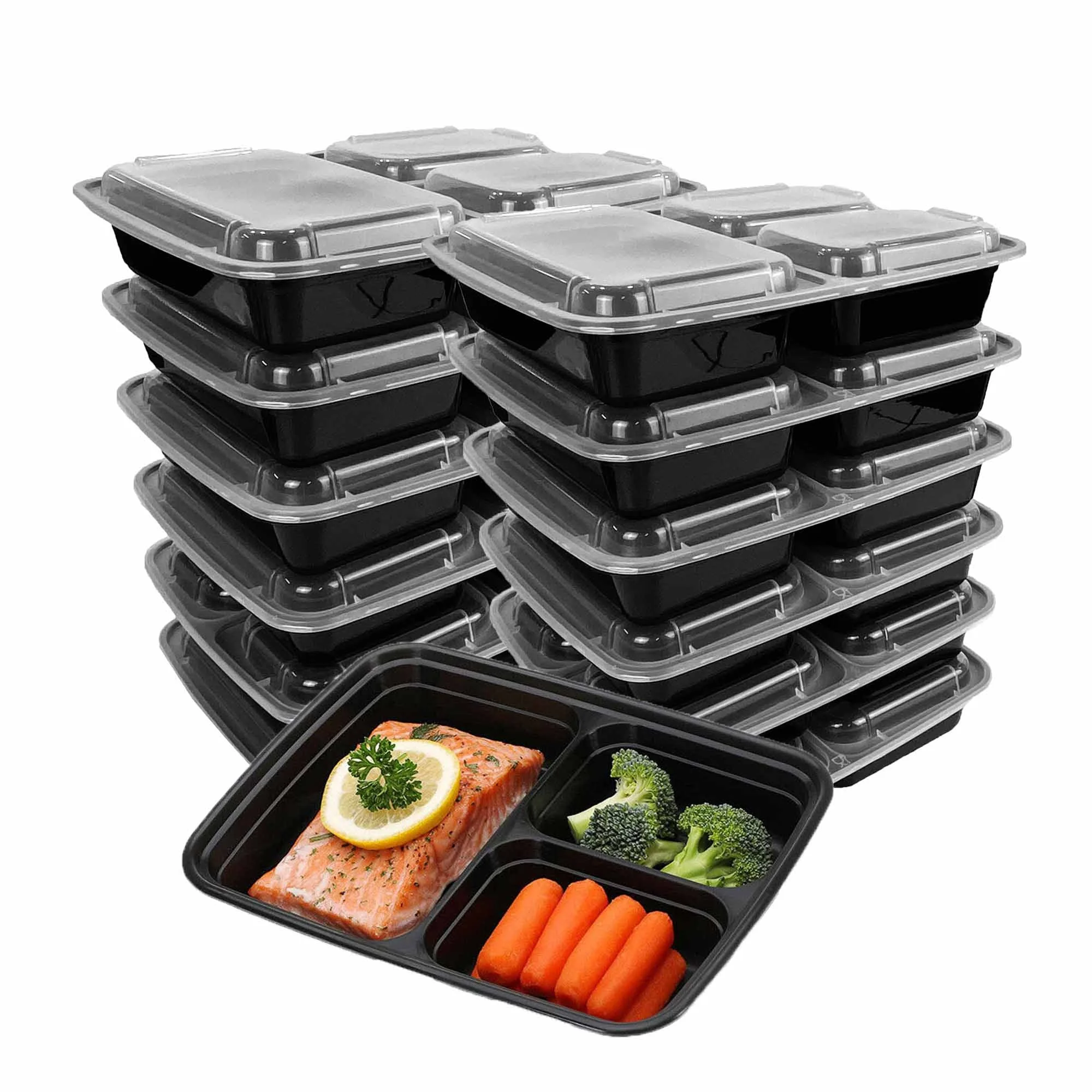 

Plastic Houseware Disposable Take Away Storage Meal Prep Containers / Box With Lids For Food, Black, white, clear