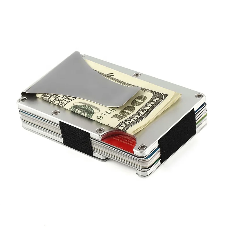 

2021 RFID Metal Stainless Steel Money Clip Wallet Blocking Metal Wallet Credit Card Holder With RFID Anti-thief Men Wallet, Black