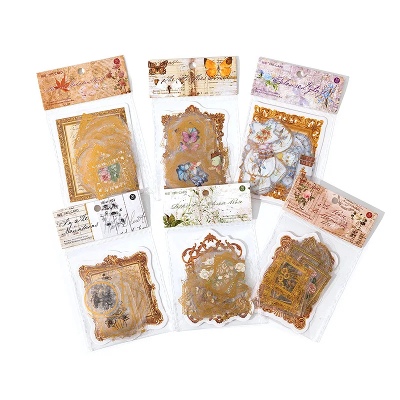 

30pieces per pack kawaii Pet Gold Foil Stickers Pack Baroque Post Office Vintage Border Plant Flower Butterfly Journal Stickers