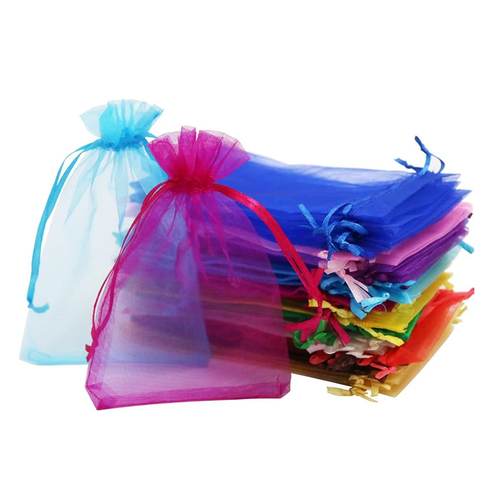 

Mixed color transparent rope Organza packing for jewelry bag wedding party Christmas gift bag, Black, blue, green, grey, pink, white, yellow, etc