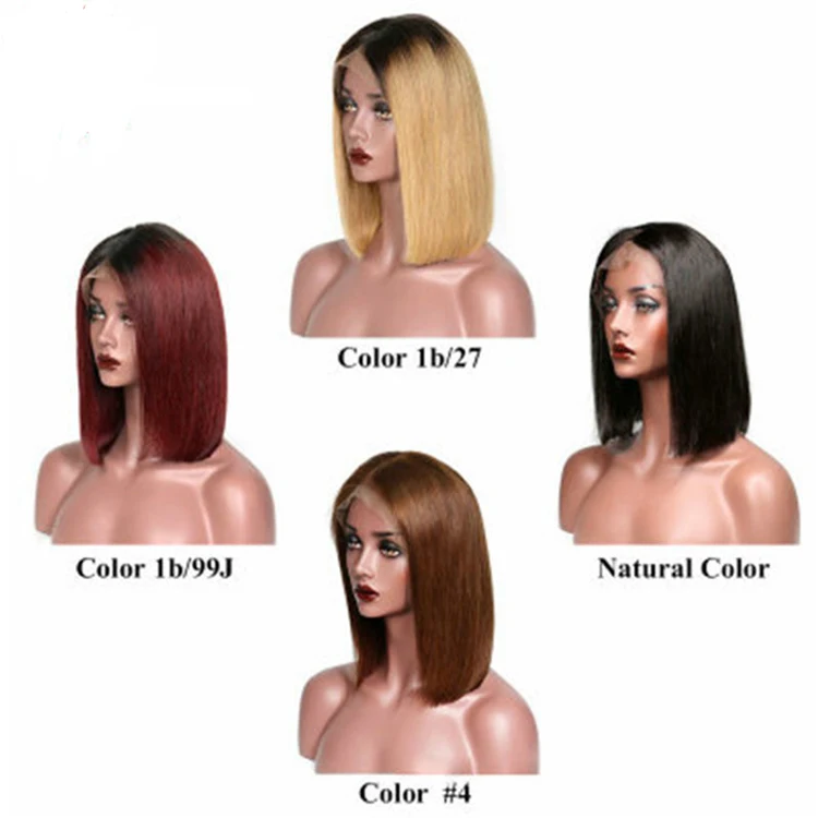 

2019 new 4 Colors Available Middle Part Bob Wigs 100% Human Hair 13x4 Front Lace Wig, Natural black 1b ,1#, 1b ,2# ,4# and etc