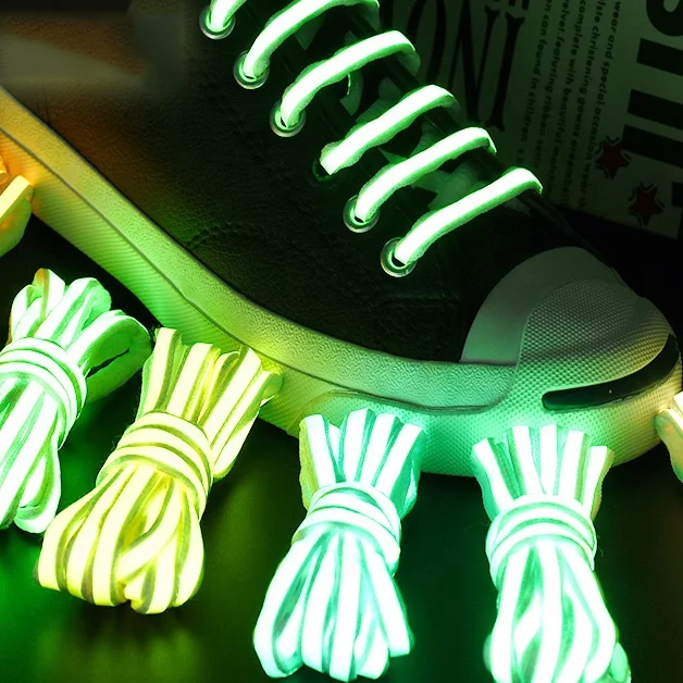 

Customized polyester reflective shoelaces fabric shoe lace yeezy Oval luminous shoelace